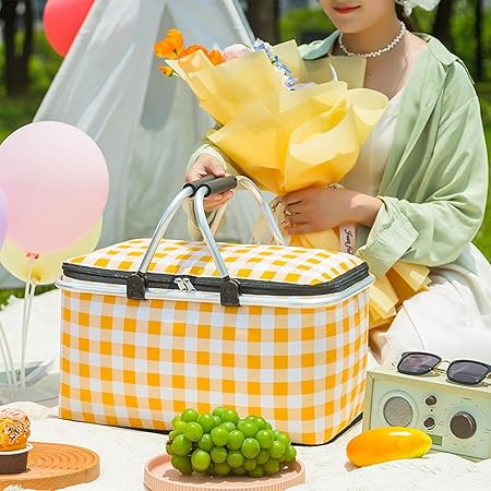Portable Insulated Folding Picnic Basket Grocery Bag