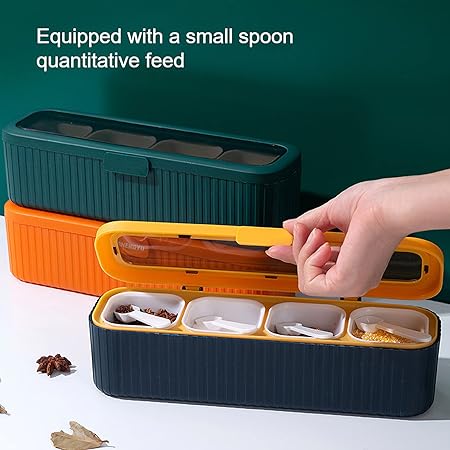 4-Grid Spice Container Set | Kitchen Storage & Seasoning Box