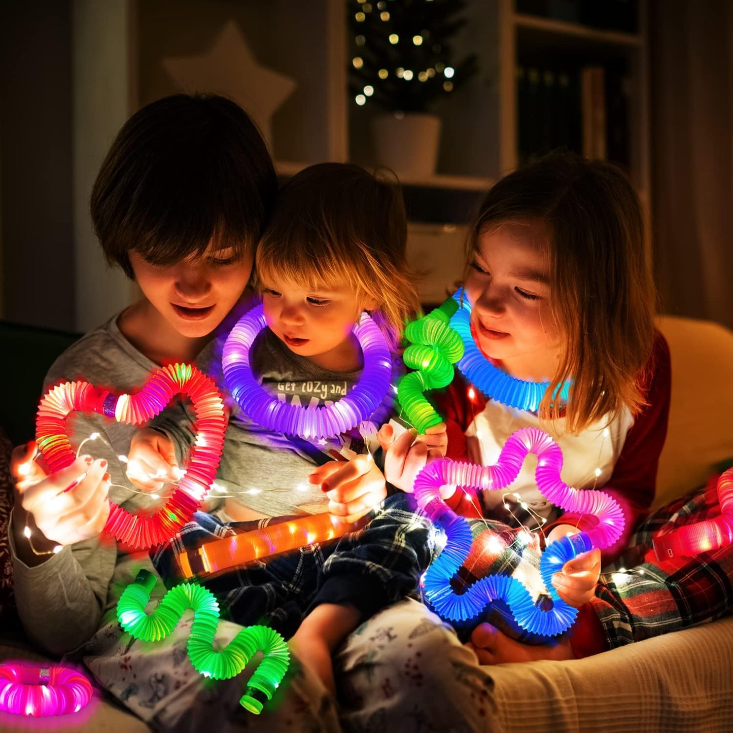 Light Up Pop Tubes Sensory Fidget Toys for Kids – 6 Pack