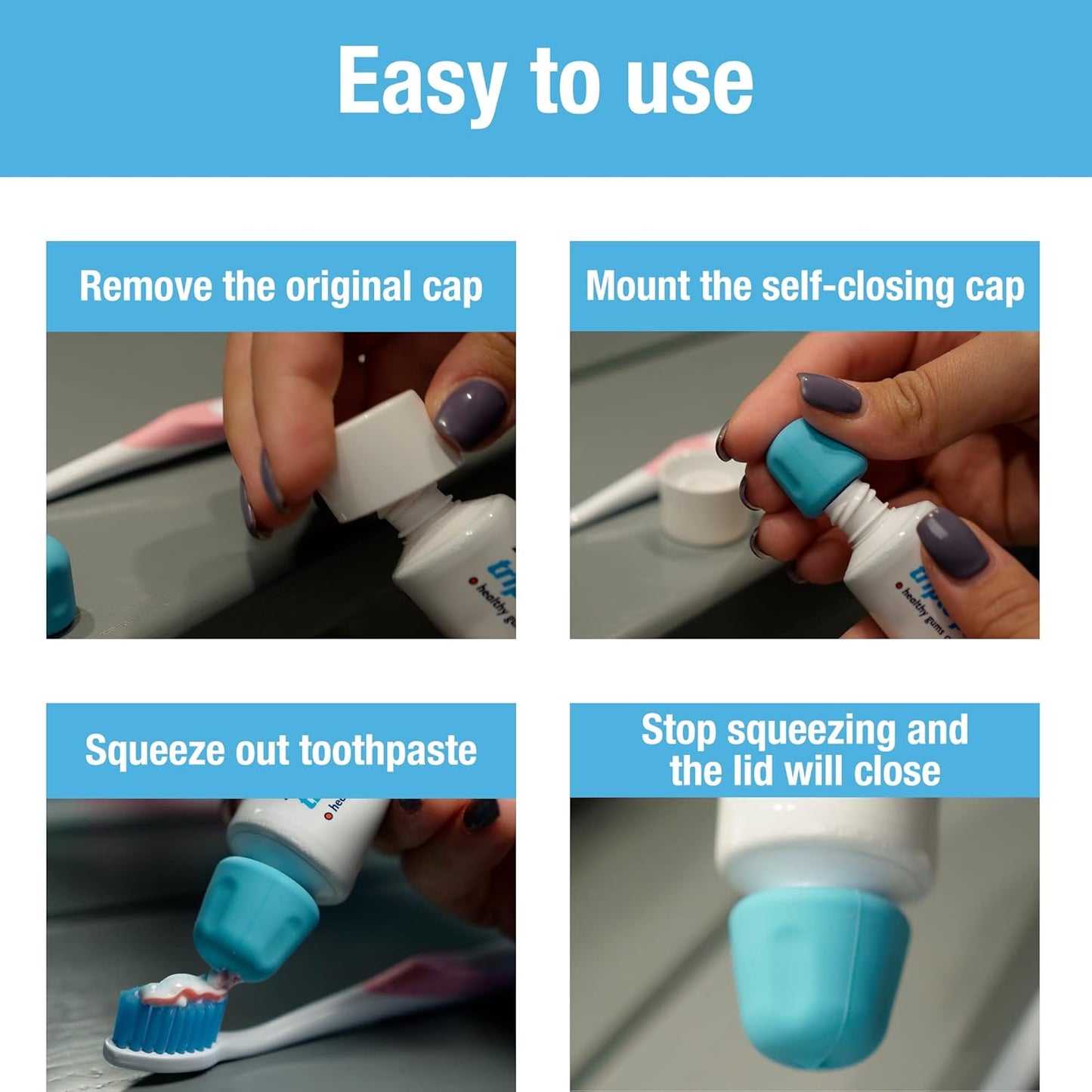 Self Closing Silicone Toothpaste Caps Mess Free Dispenser for Bathroom