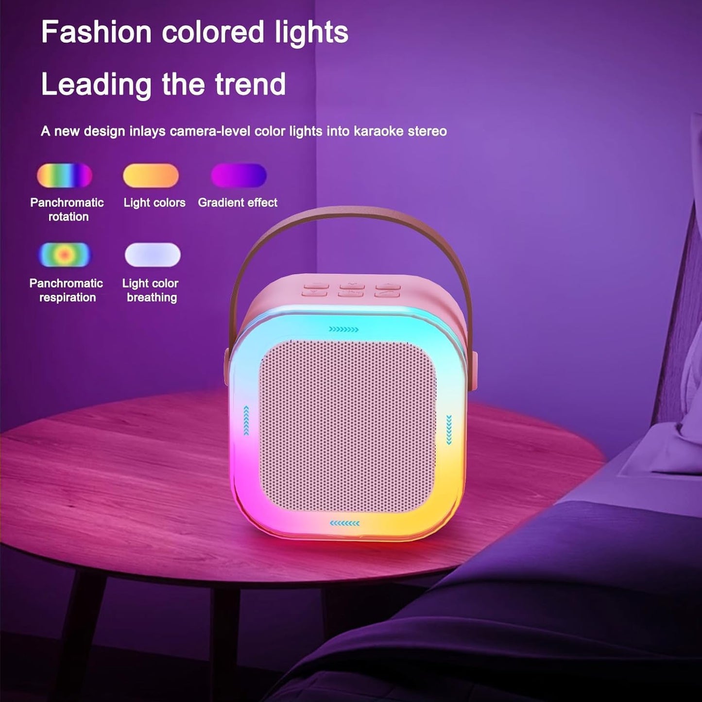 Portable Karaoke Bluetooth Speaker with Wireless Mics Dynamic Lights Gift