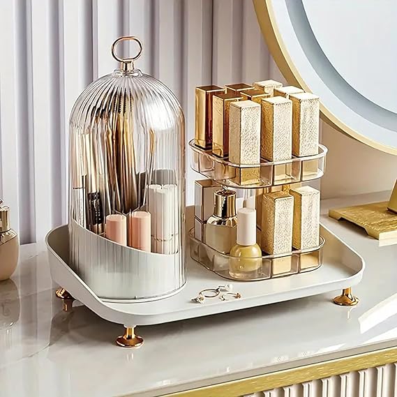 360° Rotating Makeup Brush and Lipstick Organizer