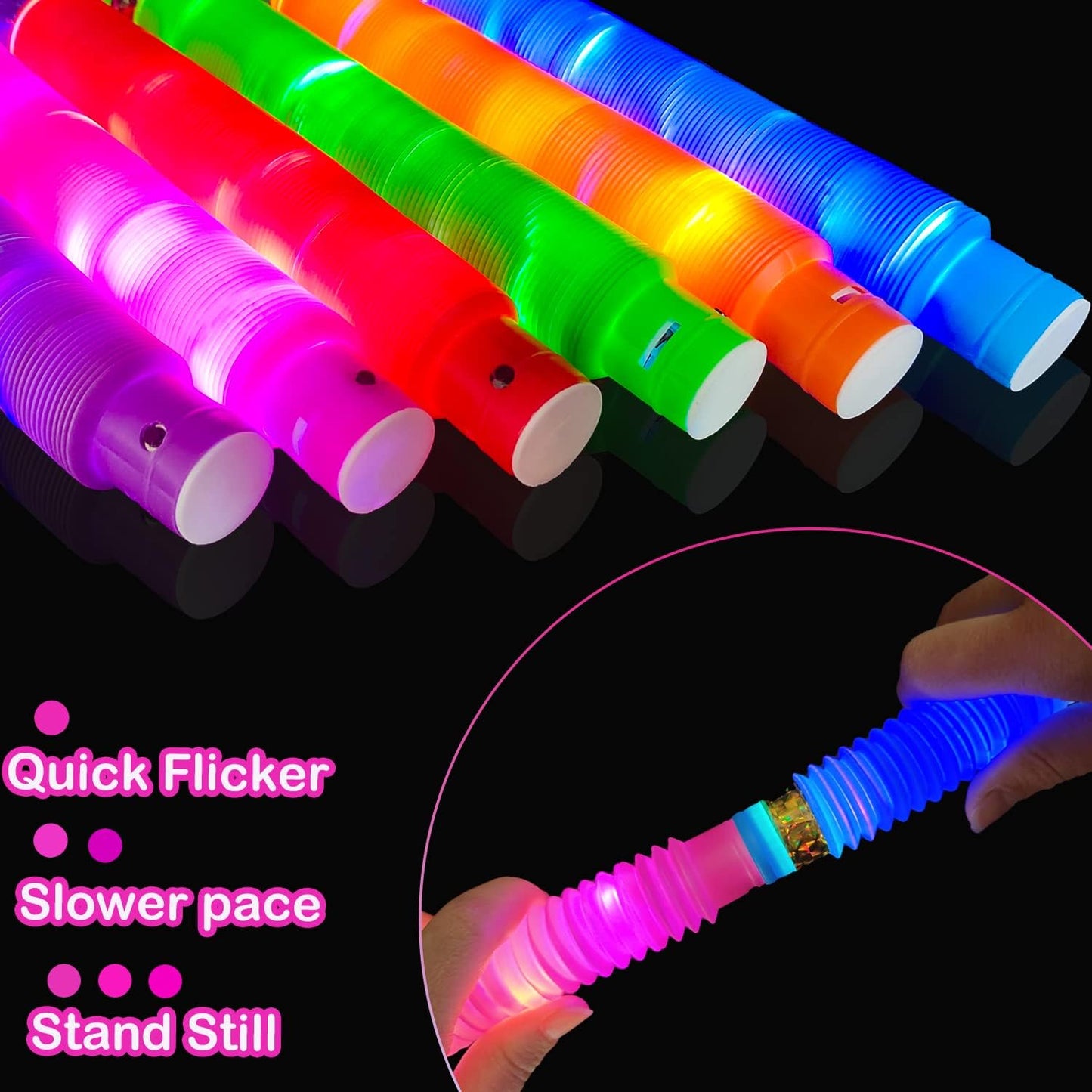 Light Up Pop Tubes Sensory Fidget Toys for Kids – 6 Pack