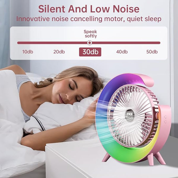 USB Rechargeable RGB Desktop Fan – Silent & Colorful
