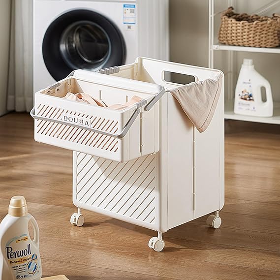 Collapsible Folding Laundry Trolley Basket with wheels and Handle
