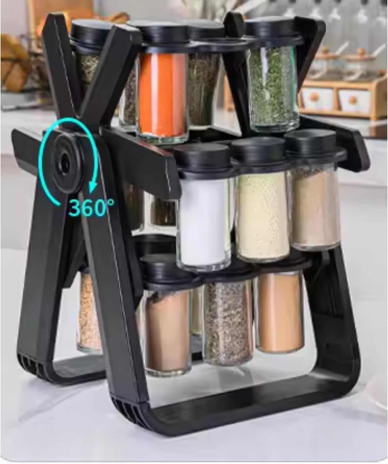 Rotating Spice Rack With 18Pcs Glass Jar