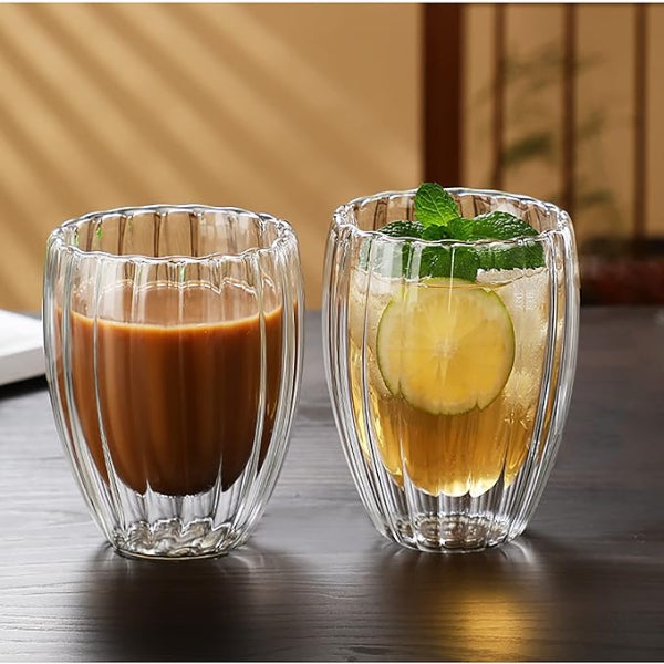 Double-Wall Glass Coffee Mug Set – 350ml