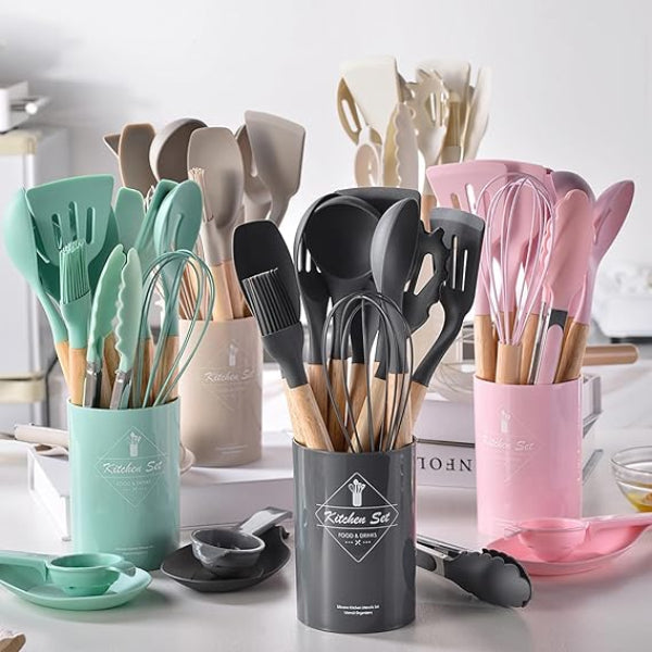 12-Piece Kitchen Utensil Set – Heat-Resistant Silicone Handle Tools