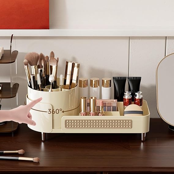 360° Rotating Cosmetic Organizer with Storage Shelves