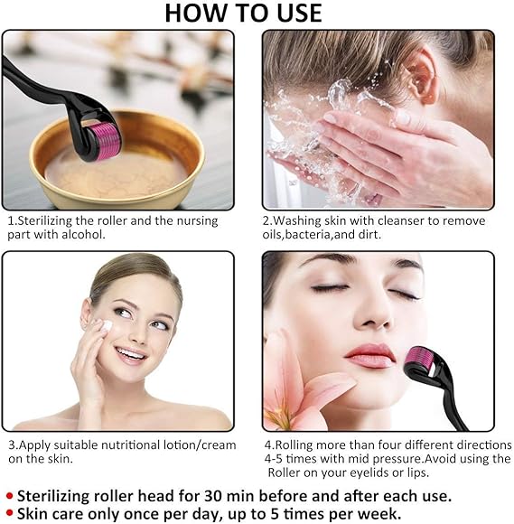 Instructions on how to use a skin care roller with images and text.