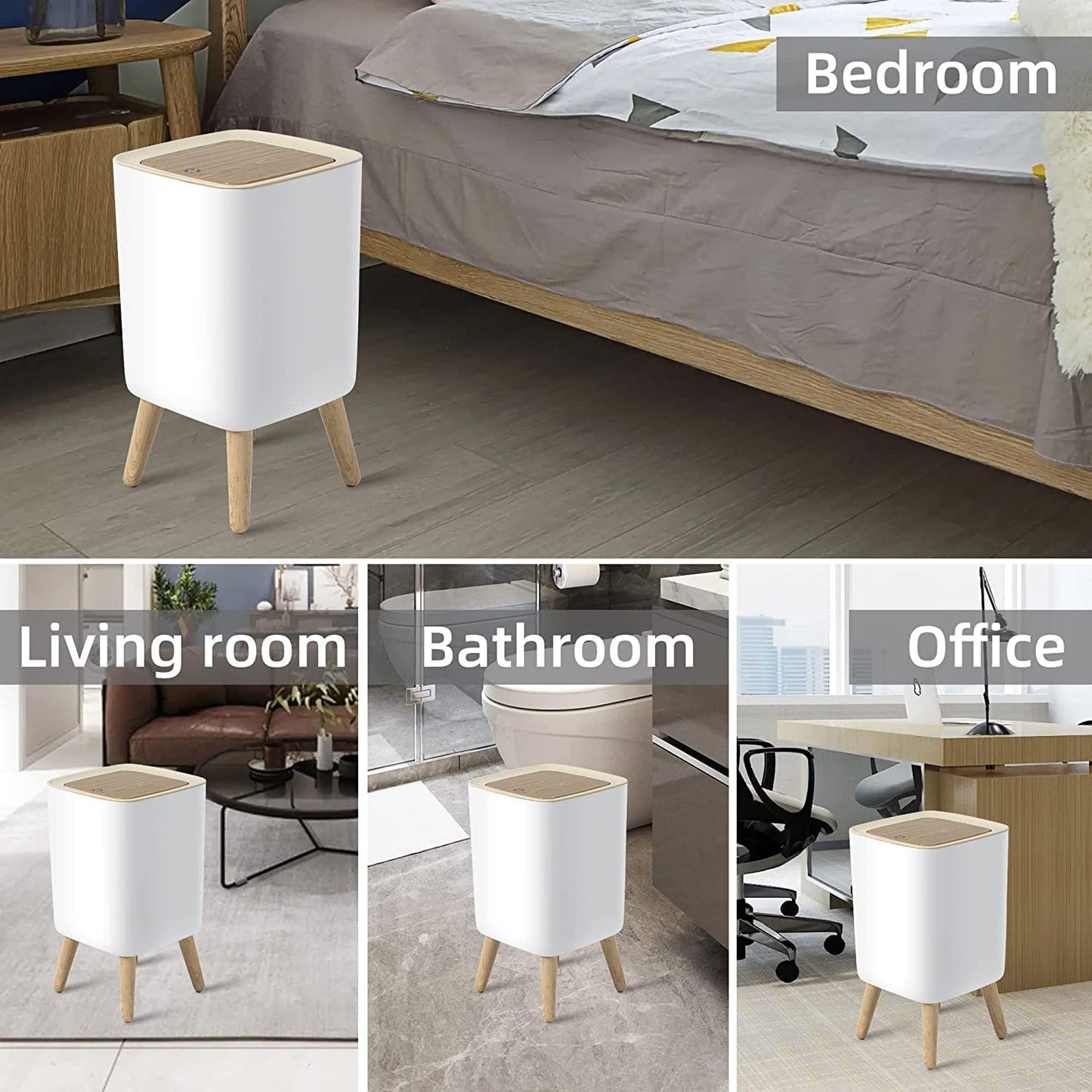 Wooden High-Foot Square Dustbin – Modern Waste Bin