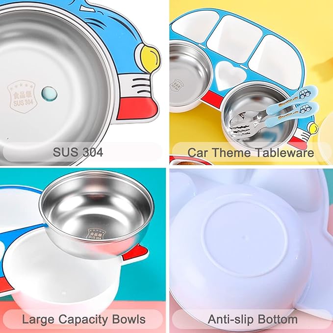 Stainless Steel Portion Plate Bowl with Lid
