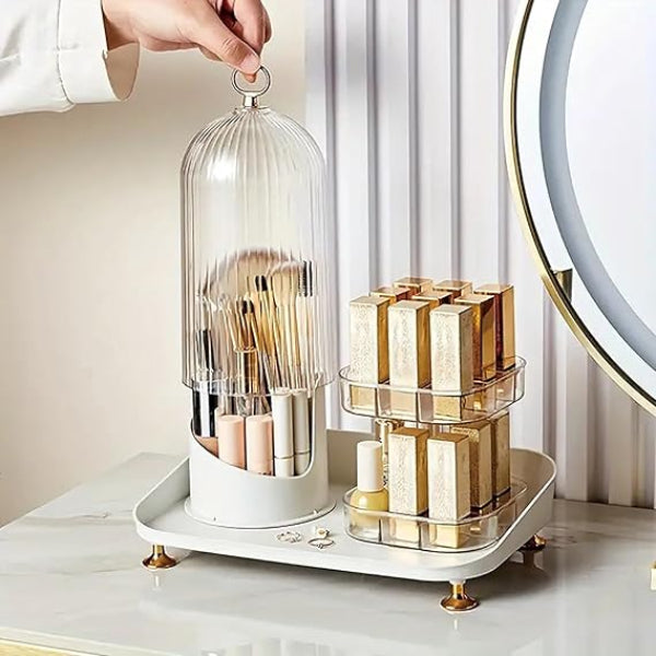 360° Rotating Makeup Brush and Lipstick Organizer