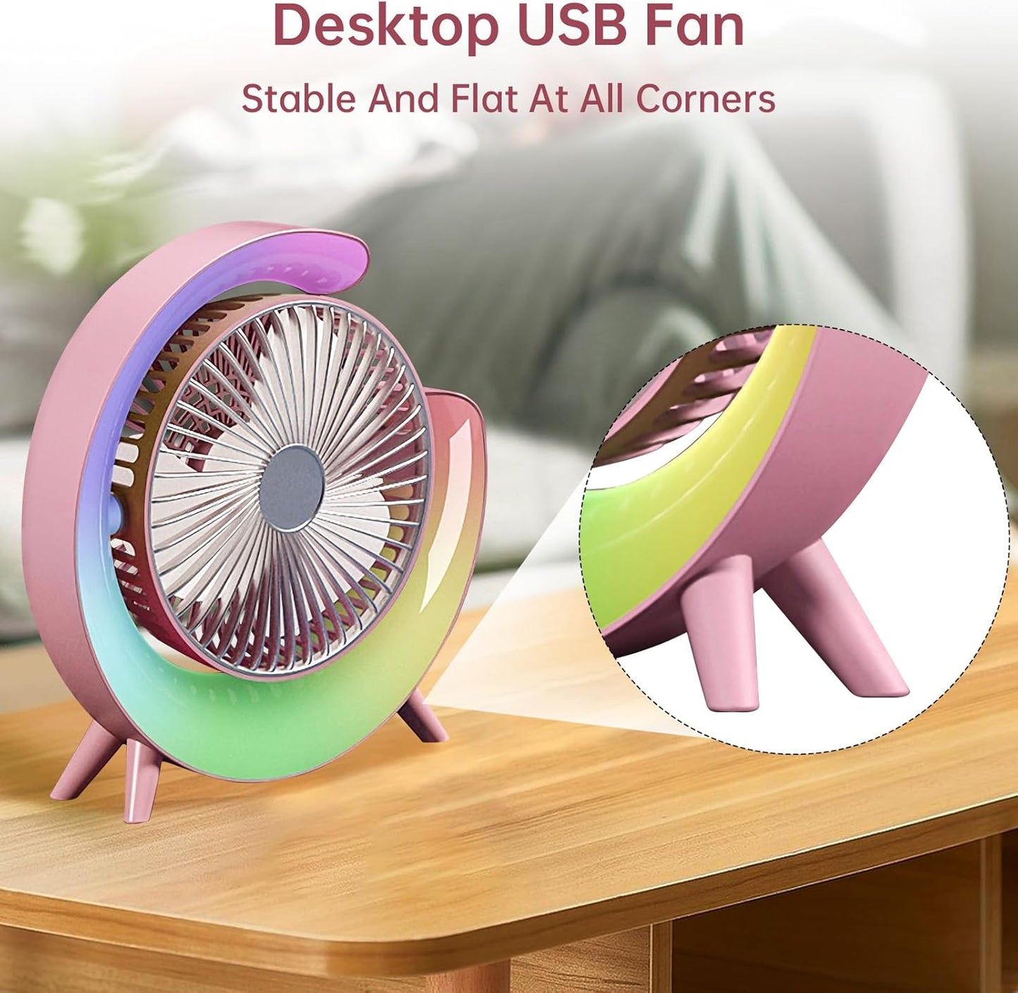 USB Rechargeable RGB Desktop Fan – Silent & Colorful