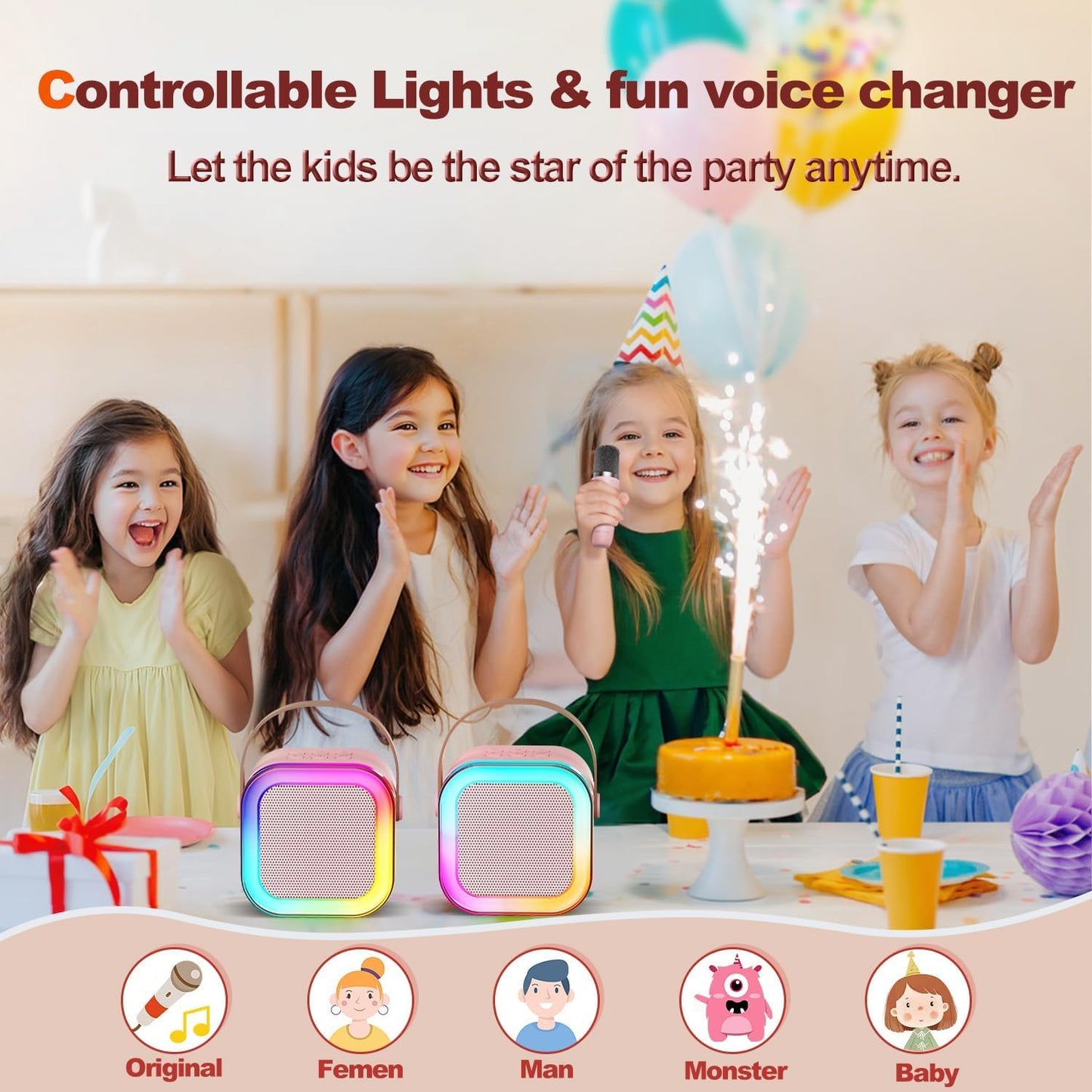Portable Karaoke Bluetooth Speaker with Wireless Mics Dynamic Lights Gift
