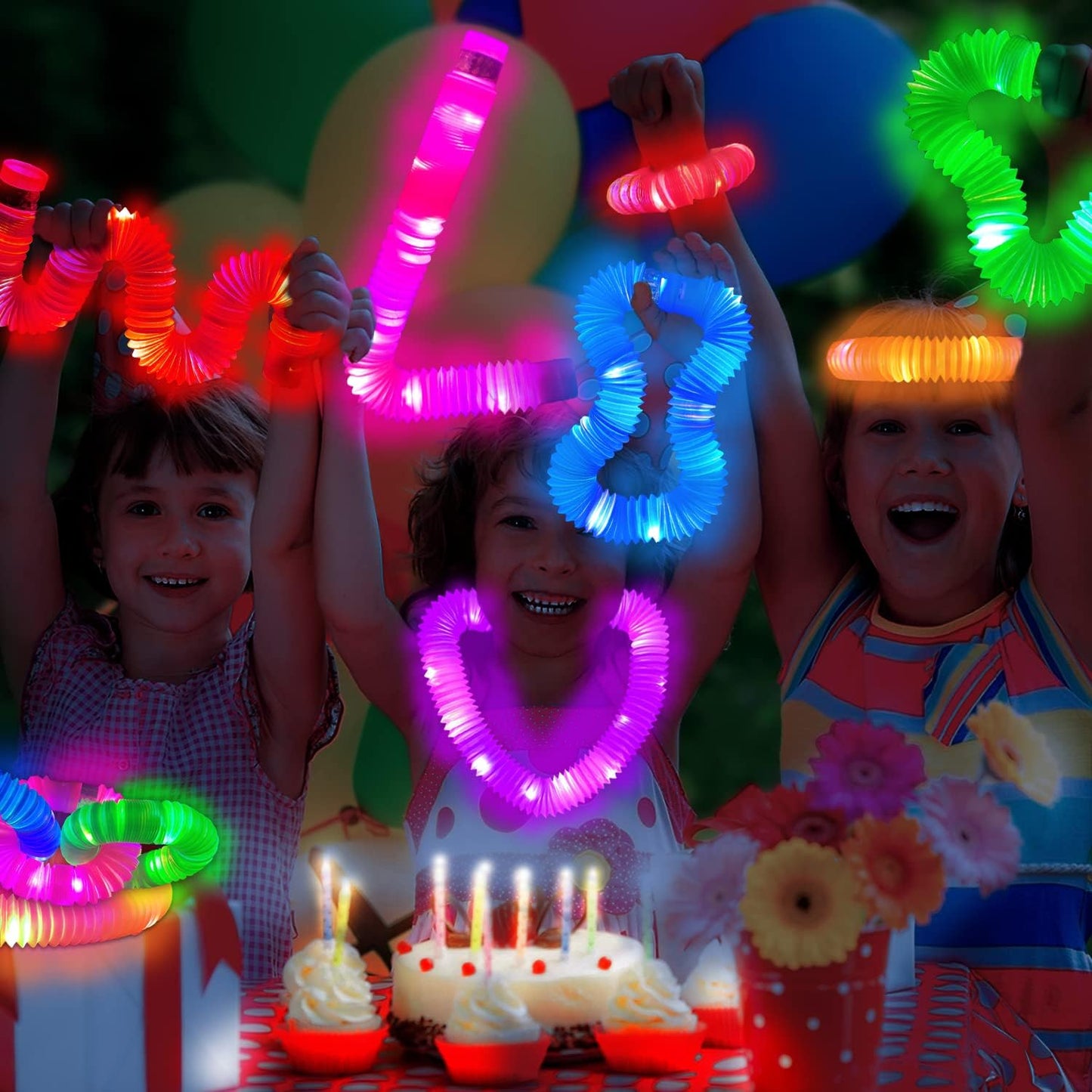 Light Up Pop Tubes Sensory Fidget Toys for Kids – 6 Pack