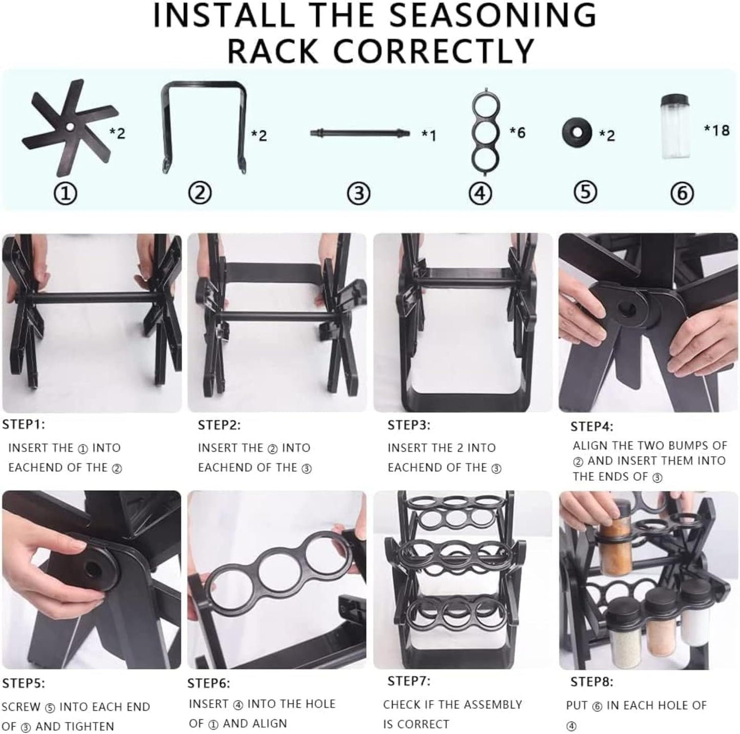 Rotating Spice Rack With 18Pcs Glass Jar