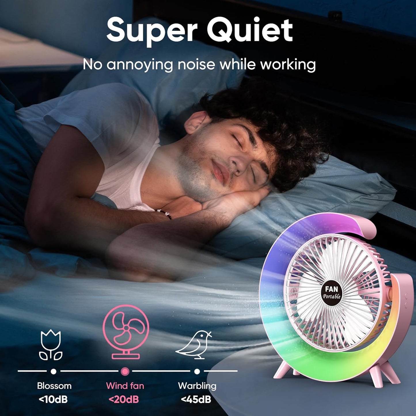 USB Rechargeable RGB Desktop Fan – Silent & Colorful