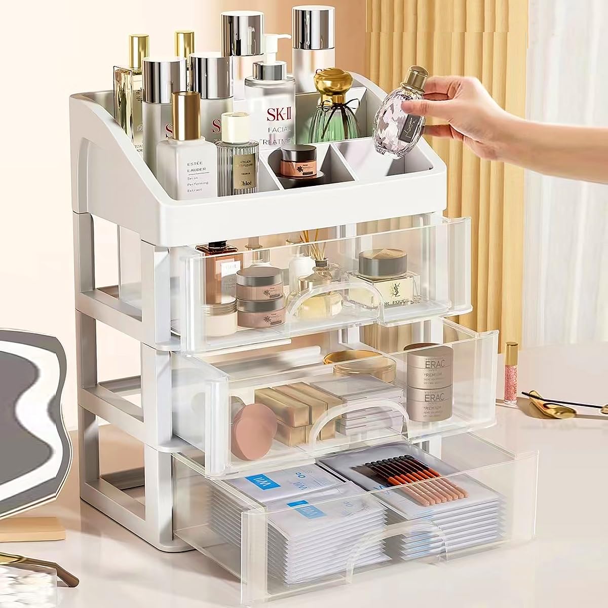 Makeup Organizer with 3-Drawer Storage Box