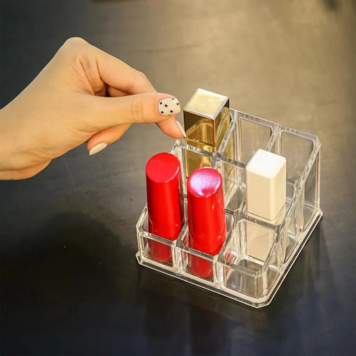 Clear Acrylic Lipstick Storage Box 9-Grids Makeup Organizer
