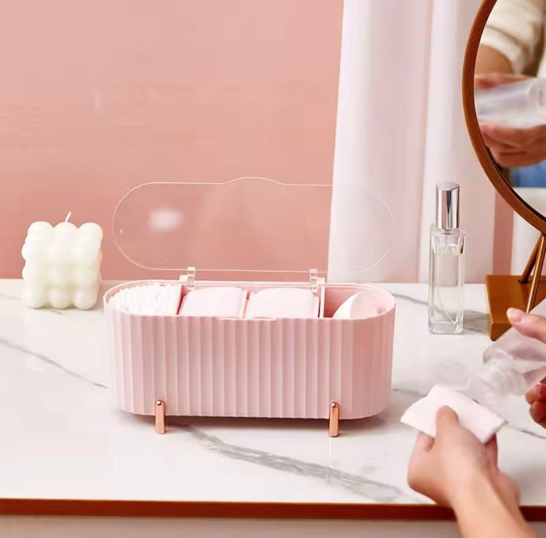 Desktop Makeup Brush and Cotton Pads Organizer