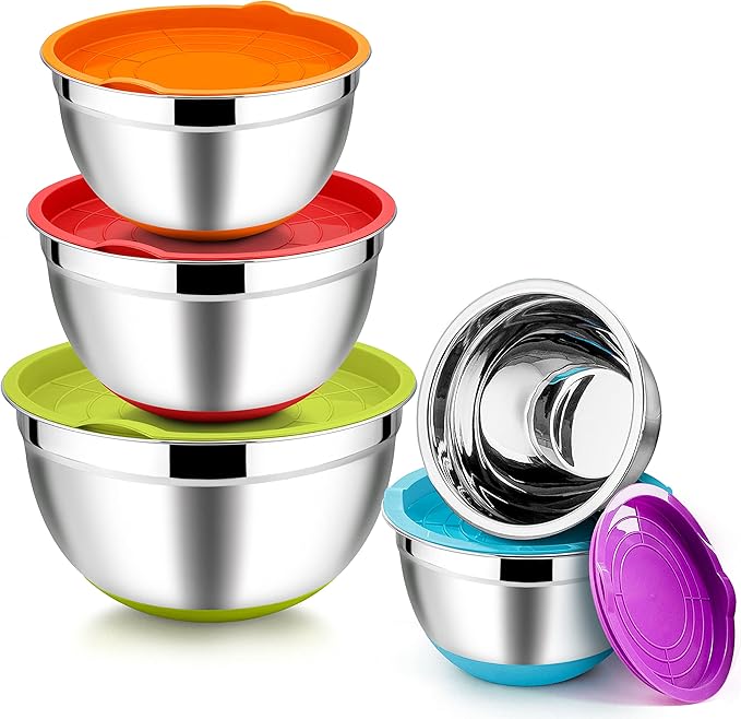 5Pcs Stainless Steel Mixing Bowl Set with Airtight Lids
