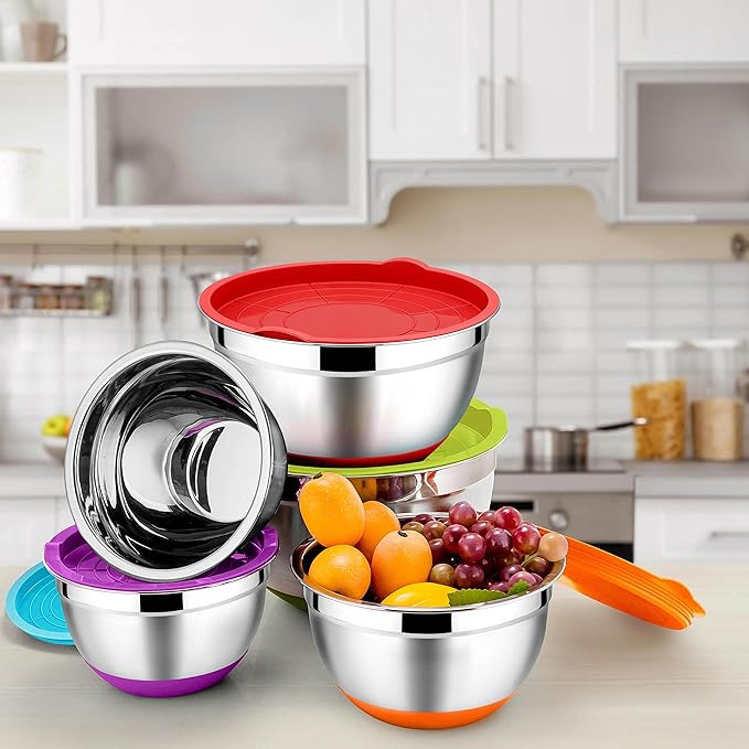 5Pcs Stainless Steel Mixing Bowl Set with Airtight Lids
