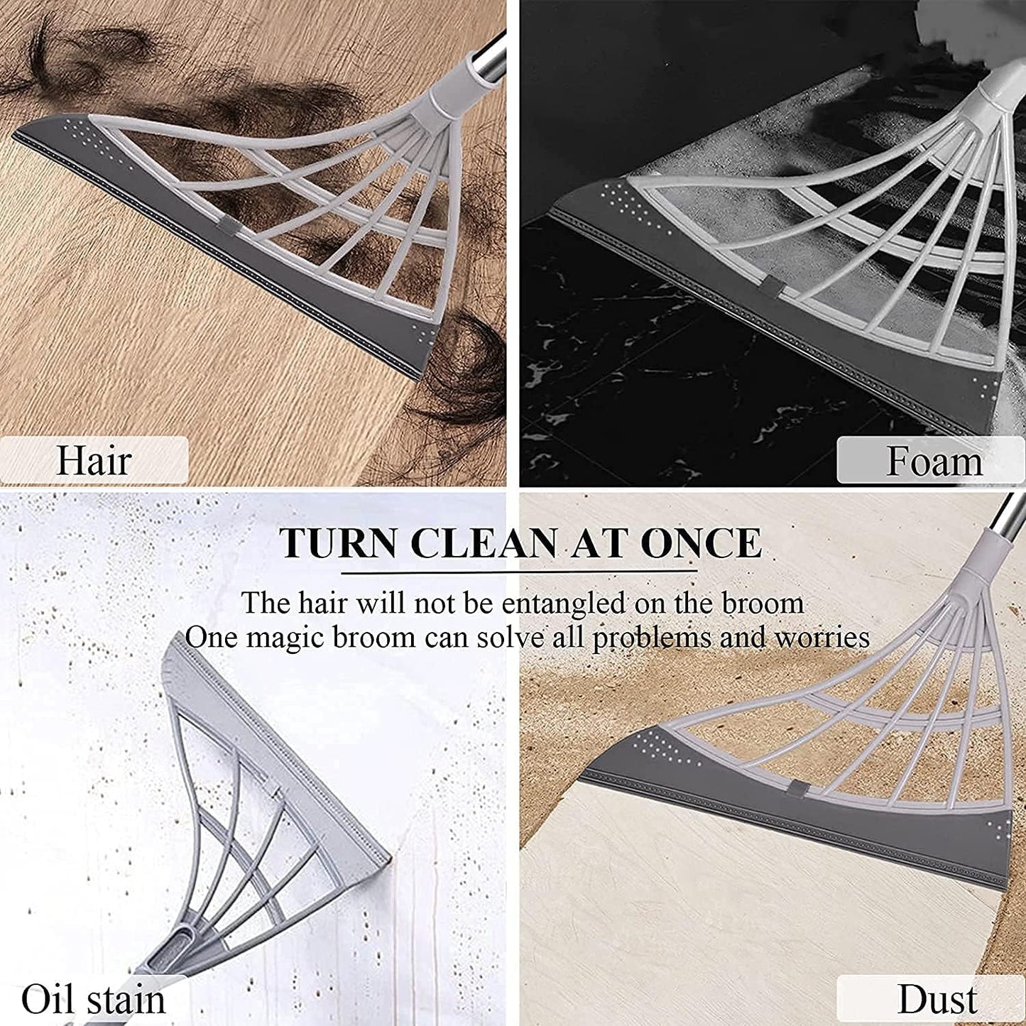 Multifunction Silicone Broom & Floor Squeegee with Adjustable Handle