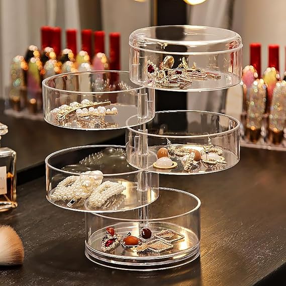 5-Layer Rotating Acrylic Jewelry Organizer with Lid