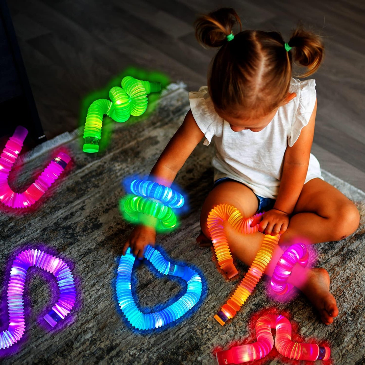 Light Up Pop Tubes Sensory Fidget Toys for Kids – 6 Pack
