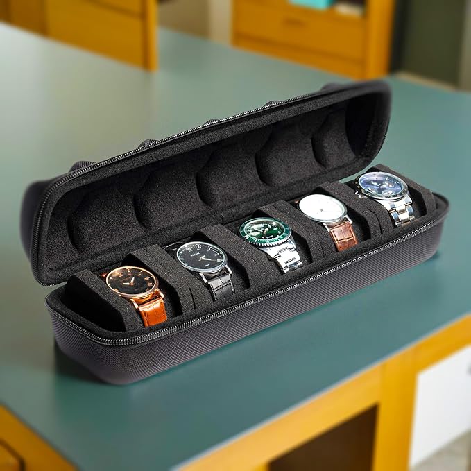 5-Slot Watch Travel Case – Unisex Storage Box with Handle