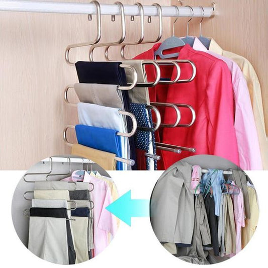 Multi Functional Stainless Steel 5 Layer Clothes Hangers - 1 Pc