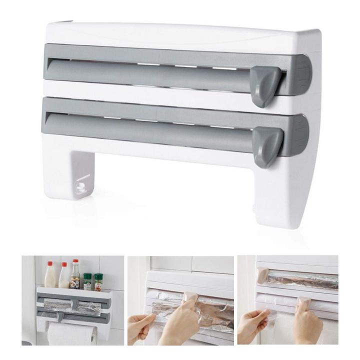 4-in-1 Kitchen Roll Dispenser – Wall-Mounted Cutter & Towel Holder