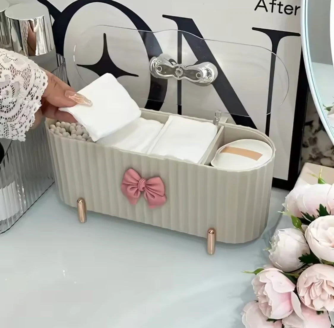 Cute Bow Knot 3 Grid Makeup Organizer Box