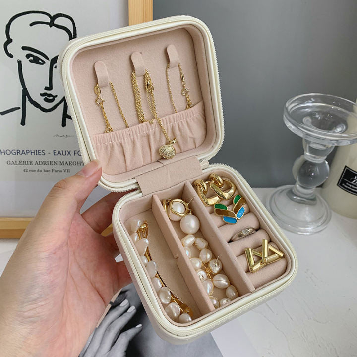 Portable Leather Jewelry Storage Box Travel Organizer Case