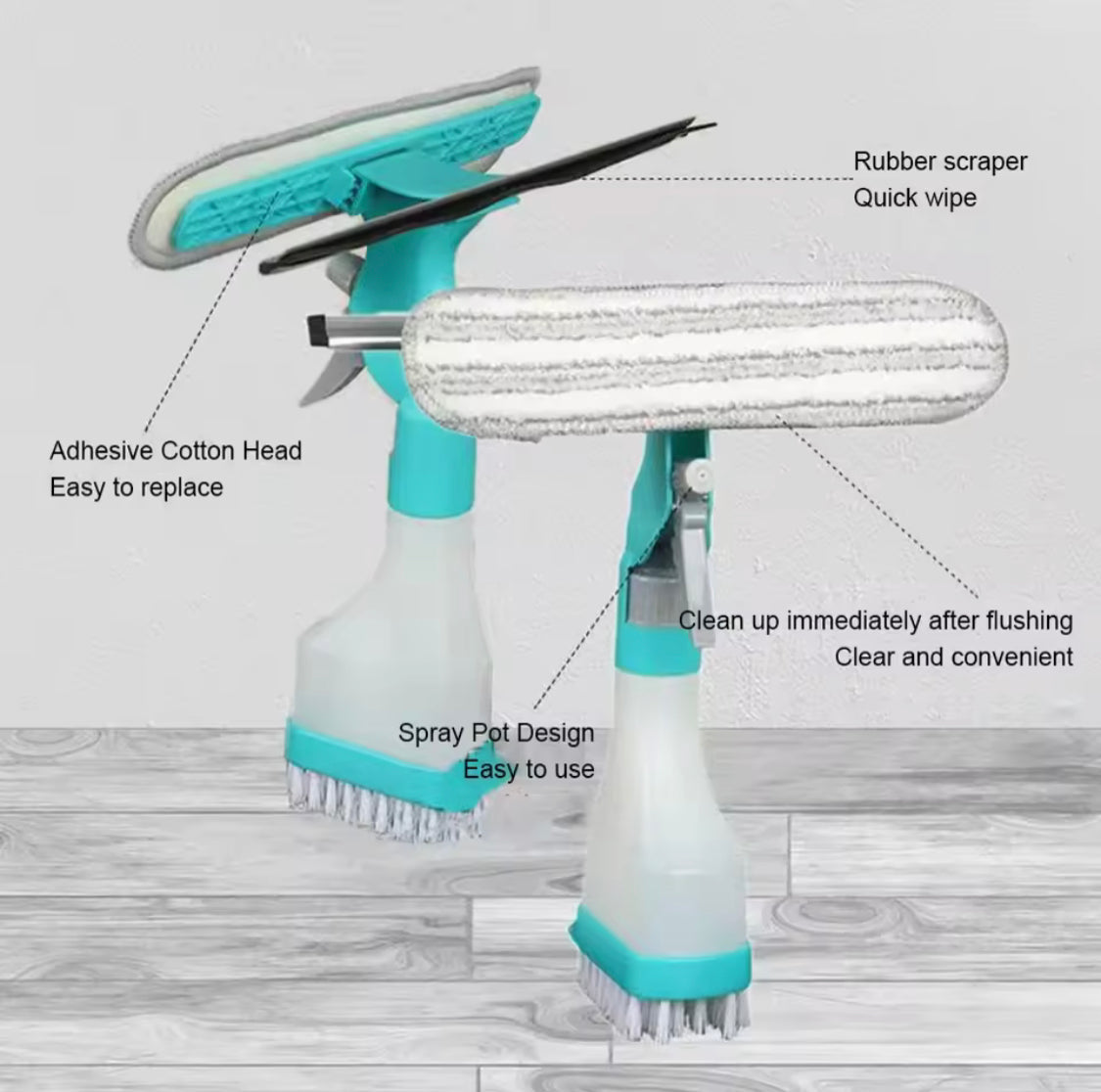 4-in-1 Spray Window Cleaning Brush with Wiper