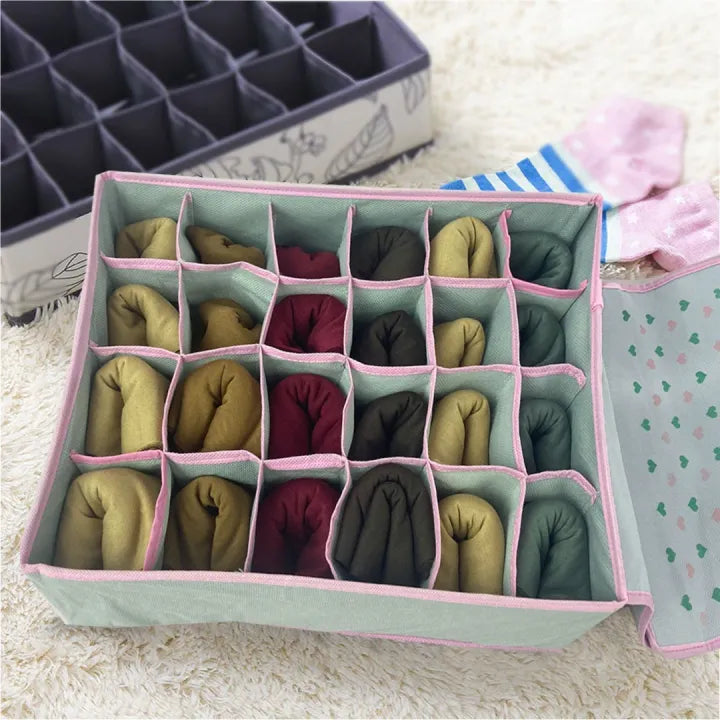 24 Pocket Foldable Underwear Organizer with Lid Storage Box