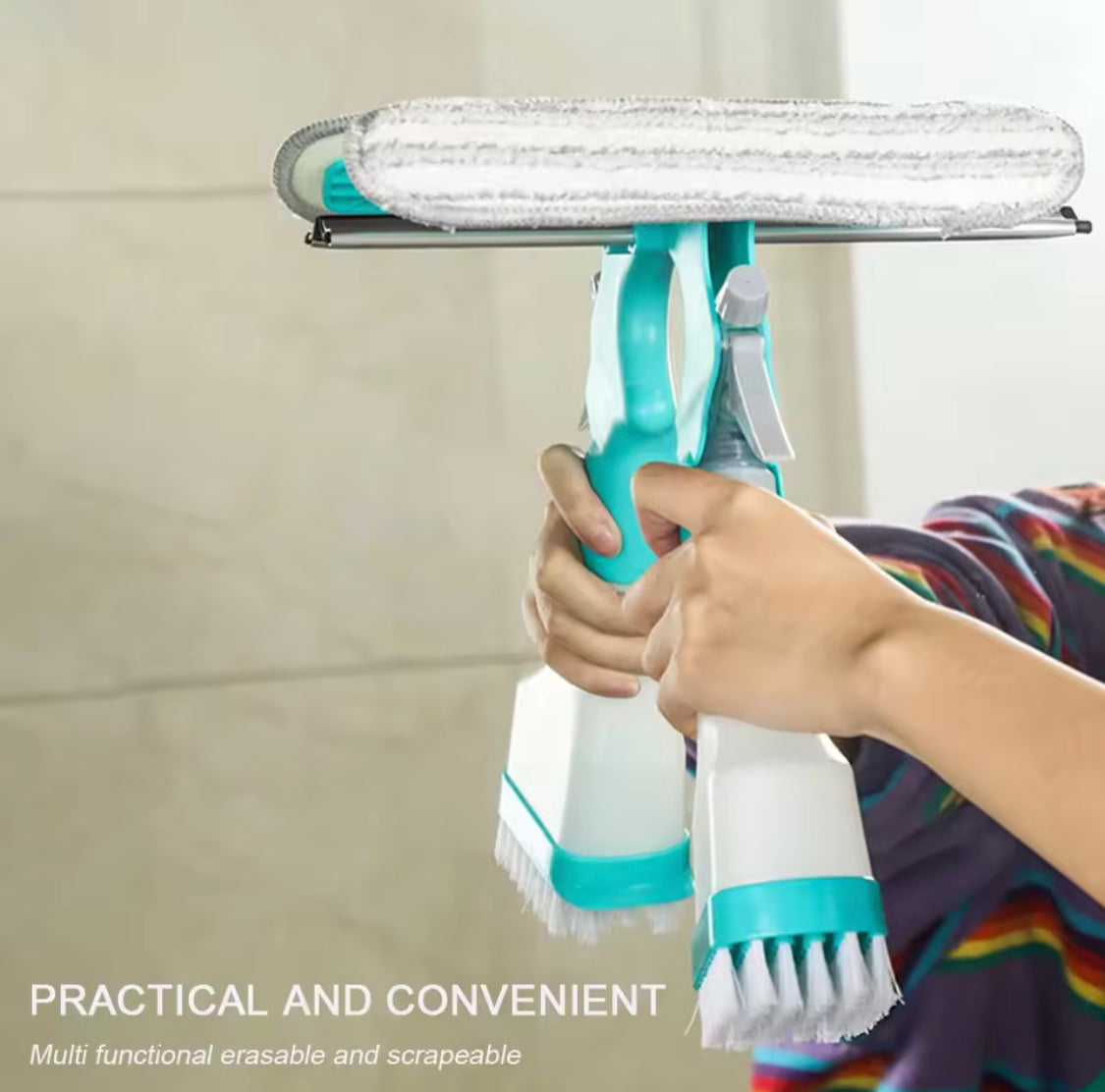 4-in-1 Spray Window Cleaning Brush with Wiper