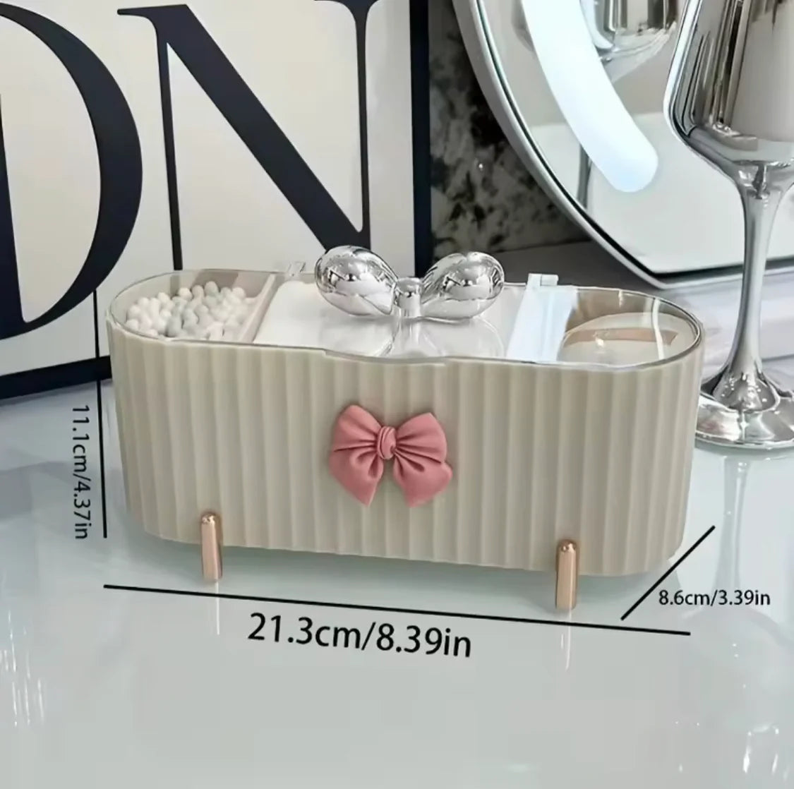 Cute Bow Knot 3 Grid Makeup Organizer Box