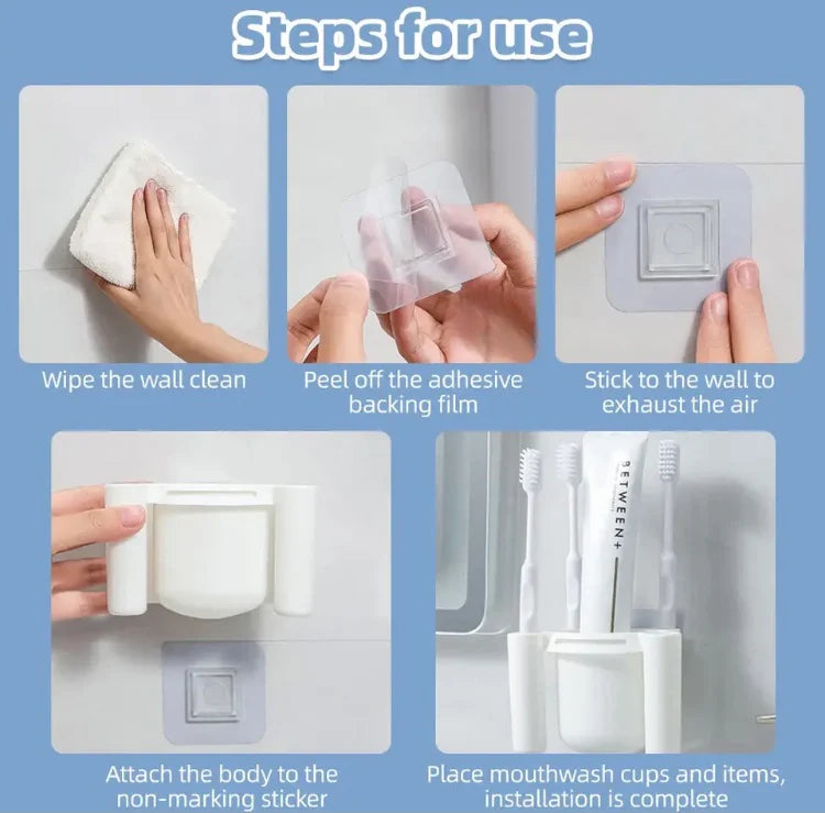 Drill-Free Toothbrush Organizer Bathroom Storage Shelf