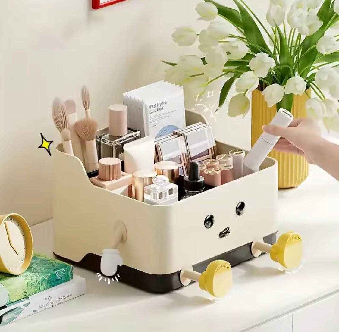 Cartoon Style Multi-Grid Cosmetic Storage Box