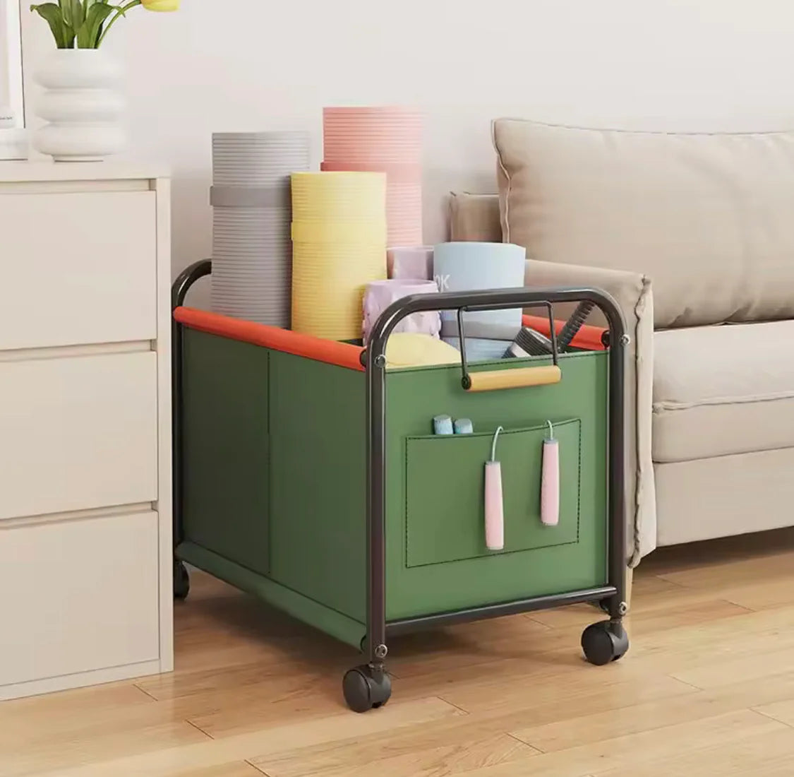 Kids Toy Storage Box with 4 Wheels Rolling Organizer