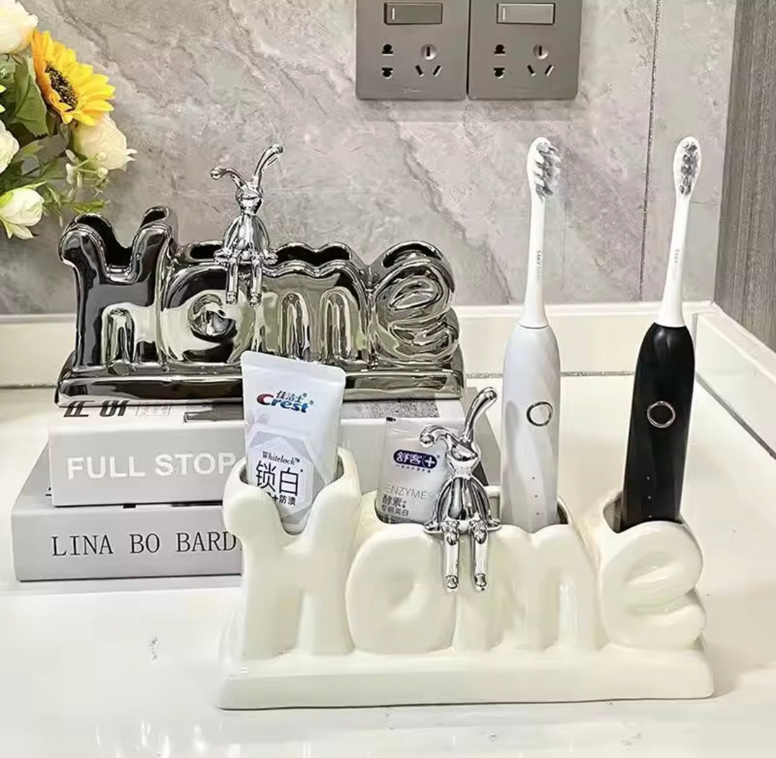 Ceramic Rabbit Toothbrush Holder for Bathroom