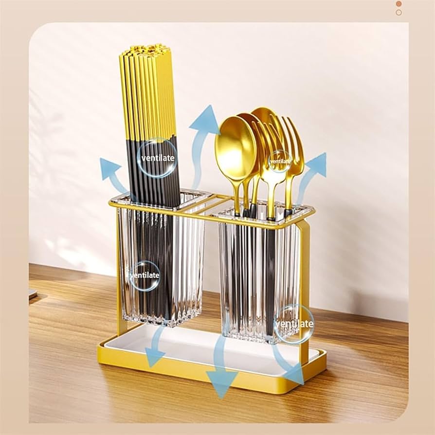 Acrylic Double Cutlery Holder with Metal Stand
