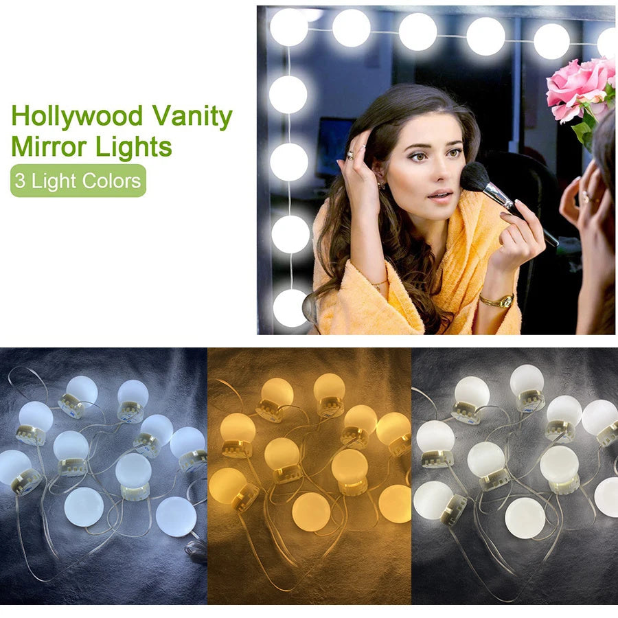 LED Vanity Mirror Lights Kits 3 Color 10 Dimmable Bulbs Lighting