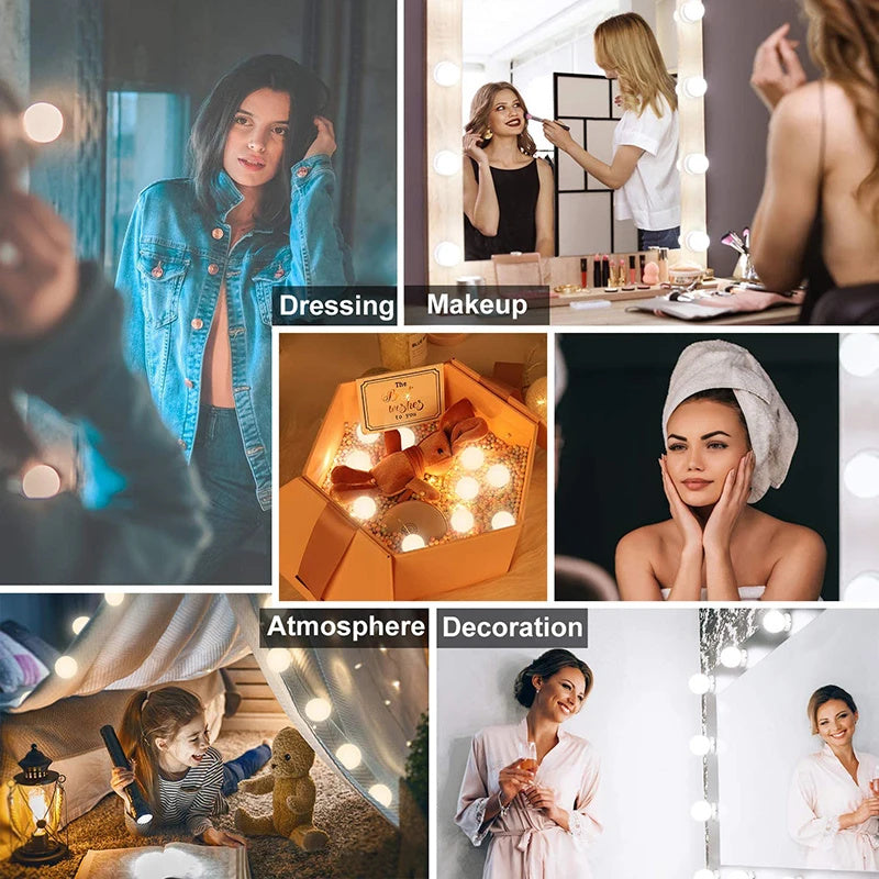 LED Vanity Mirror Lights Kits 3 Color 10 Dimmable Bulbs Lighting