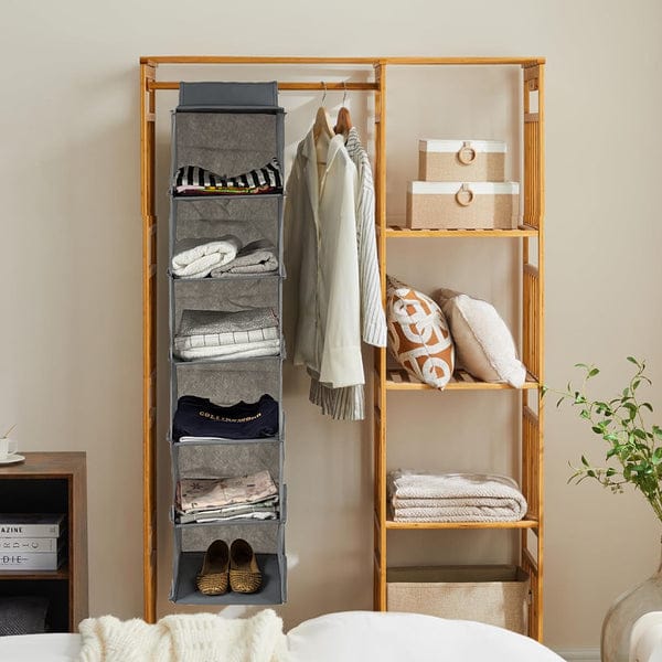 Bamboo Wardrobe Clothes Storage Organizer with Hanging Rack