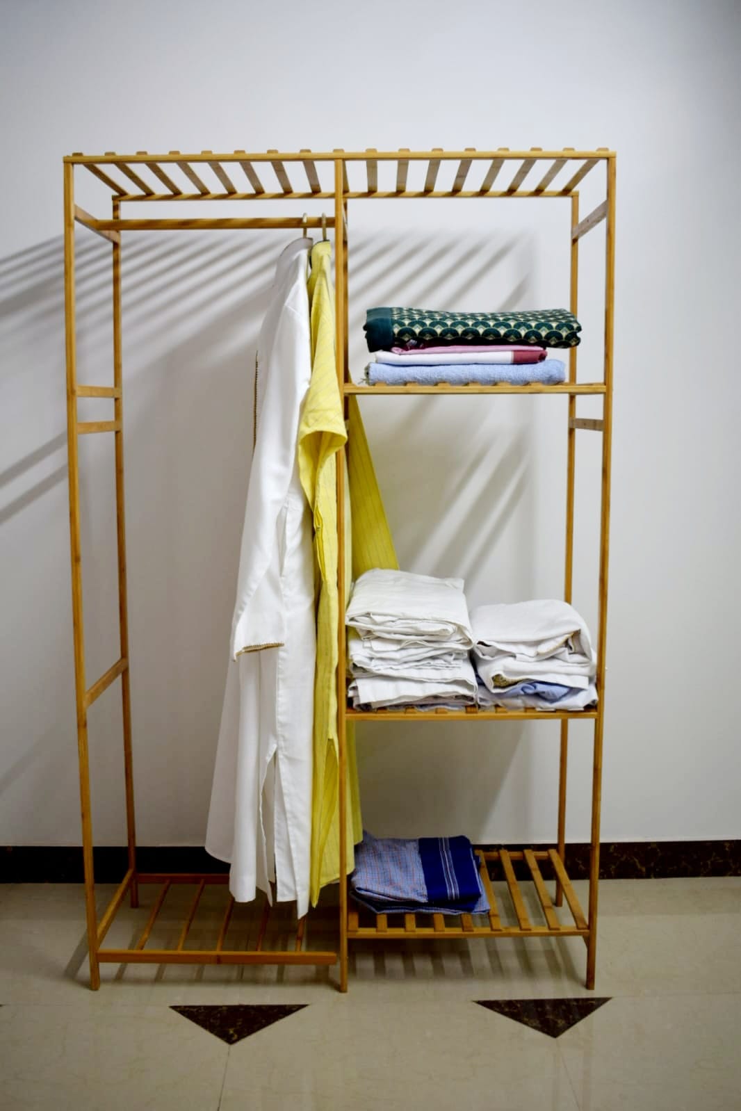 Bamboo Wardrobe Clothes Storage Organizer with Hanging Rack