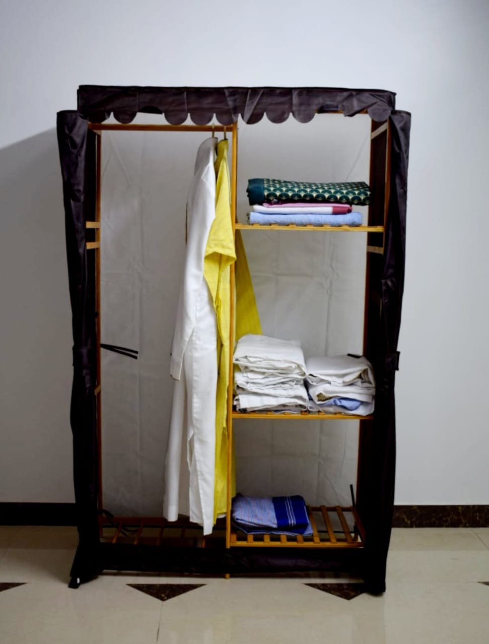 Bamboo Wardrobe Clothes Storage Organizer with Hanging Rack