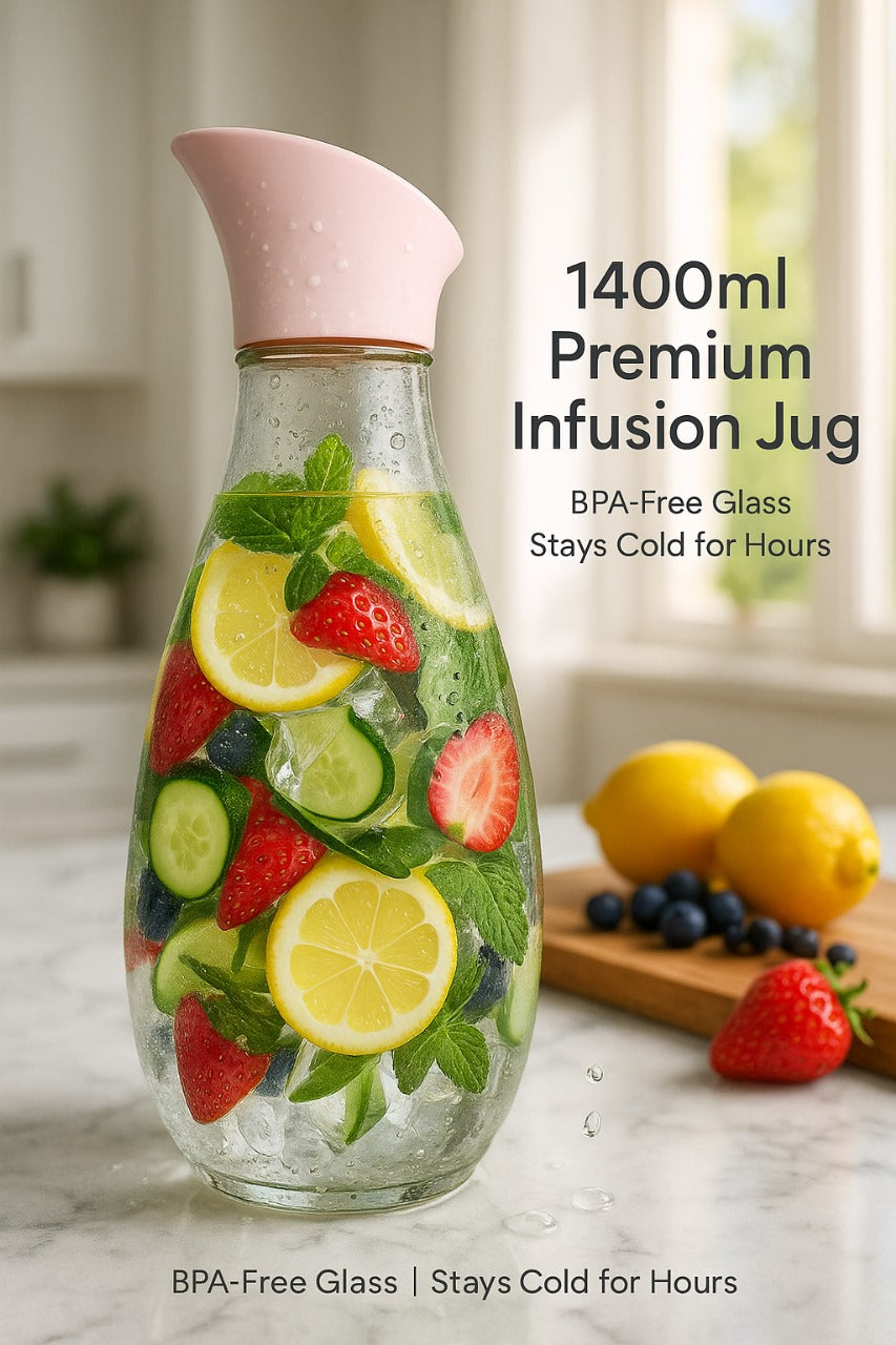 1400ml Glass Water Jug with Lid – Heat Resistant